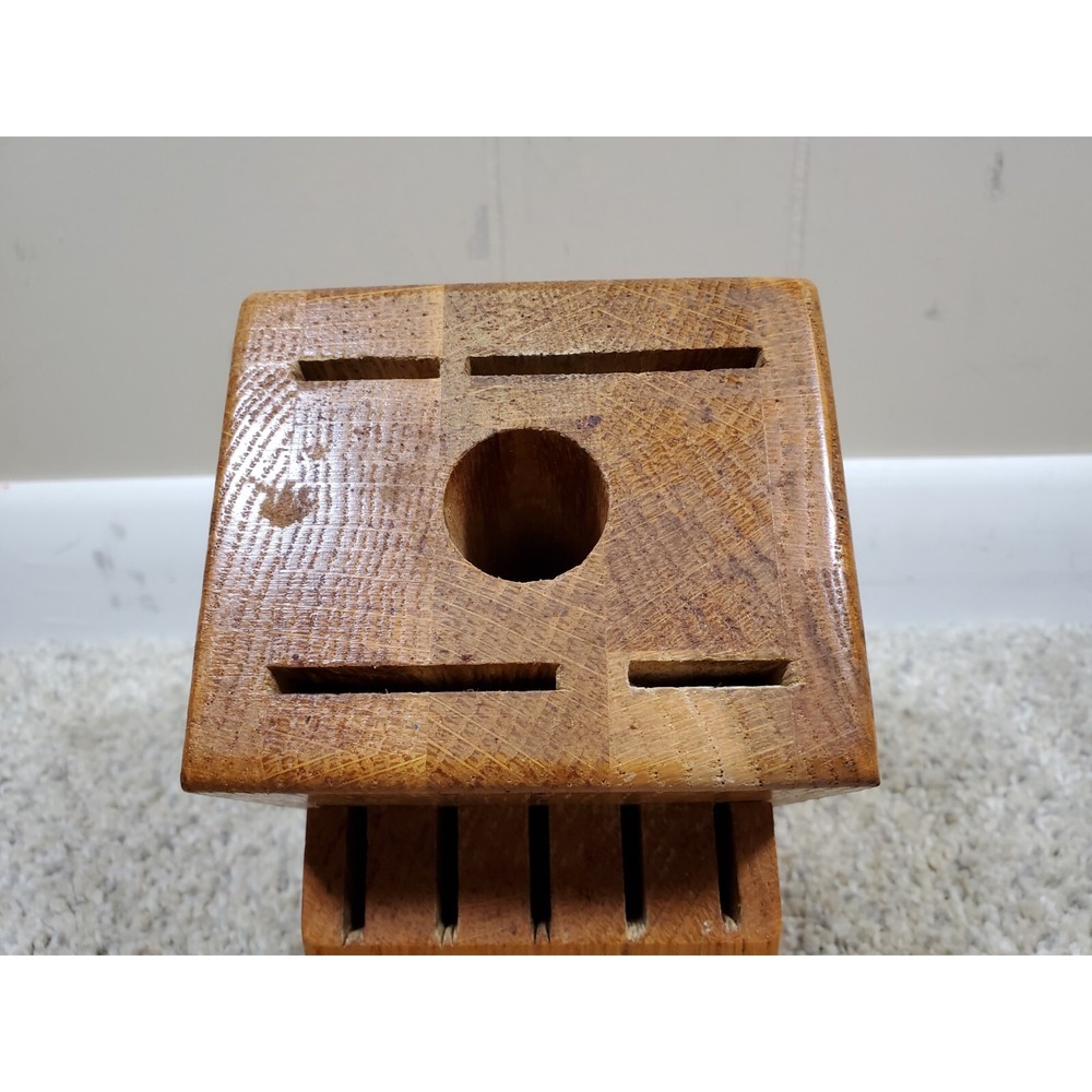 Cutco 10 Slot Knife Block Honey Oak Holds 9 Slot 1 Sharpener Hole Made in USA - Picture 6 of 7